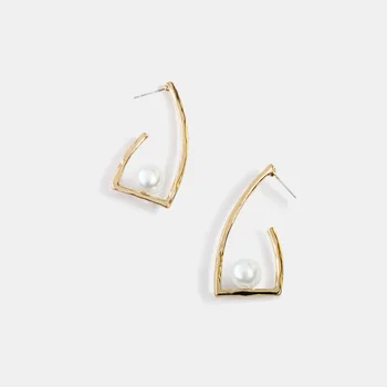Modno Kovinsko Geometrijo Biser Uhani ženski Sladkovodnih biserov stud uhani Trendy naravnih sladkovodnih biser uhani za ženske