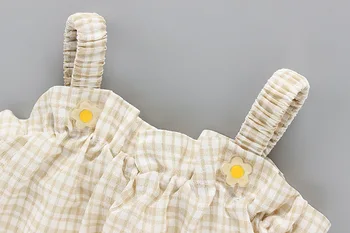 2PCS WLG Dekleta Priložnostne Obleke Otroci Poletje Kariran Trak Obleko in Rumeno Lok Kratek Nabor Baby Girl Obleke za 1-5 Let