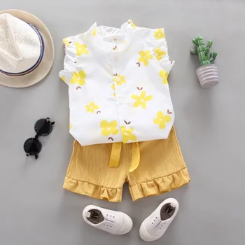 Priložnostne Baby Girl Obleke 2PCS Cvetje Natisni T-Shirt Vrhovi, Hlače, Hlače Nastavite Malčka Otroci Poletne Obleke New1