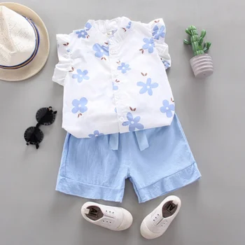 Priložnostne Baby Girl Obleke 2PCS Cvetje Natisni T-Shirt Vrhovi, Hlače, Hlače Nastavite Malčka Otroci Poletne Obleke New1