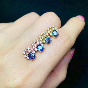 Modra shinning gemstone, uhani za ženske ornament stud uhan naravnih safir sep srečen birthstone Devica dekle stranka darilo