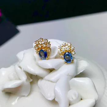 Modra shinning gemstone, uhani za ženske ornament stud uhan naravnih safir sep srečen birthstone Devica dekle stranka darilo