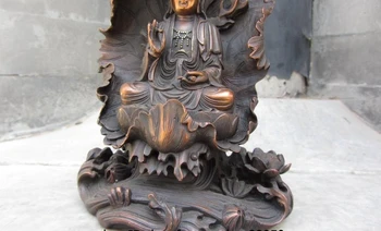 7.5 Budizem Rdeči Baker Bron Lotus listov Guan Kwan Yin-yin Boddhisattva Kip