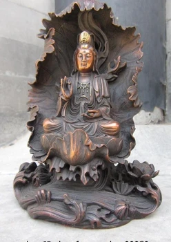 7.5 Budizem Rdeči Baker Bron Lotus listov Guan Kwan Yin-yin Boddhisattva Kip
