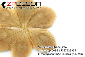 ZPDECOR 50pcs/lot 8-10 cm(3-4 inch) Edinstven Handwork Klesan Svetlo Rjava Pav Pero Oči, Perje