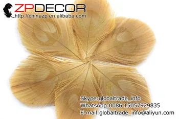 ZPDECOR 50pcs/lot 8-10 cm(3-4 inch) Edinstven Handwork Klesan Svetlo Rjava Pav Pero Oči, Perje