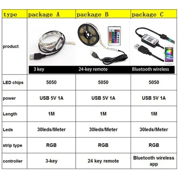 1M DC 5V 5050 USB RGB LED trak svetlobe ledstrip Ozadja Daljinsko Bluetooth Upogljiv led Trak razsvetljava za HDTV Ozadju stranka