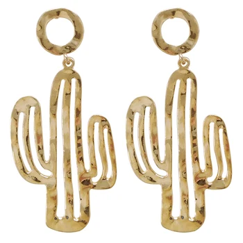 6 par / veliko modni nakit visoke kakovosti zlata kovinski obrat kaktus stud uhani