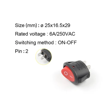 5pcs KCD1Round majhne rocker switch 25*16.5 mm mini krog črna bela rdeča 2 pin 3 pin stikalo za Vklop Stikalo S Svetlobo, 6A/250