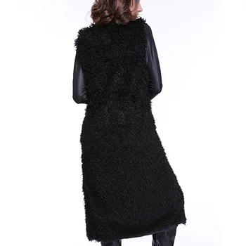 Črna fashionautumn umetno mink usnje telovnik ženski plašči pozimi zgostitev toplo krzno, usnje majice ženska jakna slim dolge obleke