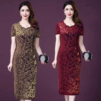 2021 Visoke Kakovosti Jeseni Ženske Obleke Plus Velikost Cheongsam Mati Elegantno Temperament Poroka Banket Obleke