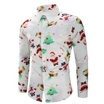 Človek Christmas Natisnjeni 3XL Majica Jeseni Mode znižuj Ovratnik, Dolgi Rokavi Vrhovi Moški Priložnostne beloprsi Singl Bluzo