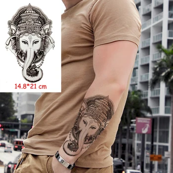 Nepremočljiva Začasni Tattoo Nalepke Ganesha slon glavo Indijski stil tattoo, Body Art ponaredek tetovaže Ženske/Moški lady 14.8*21 cm