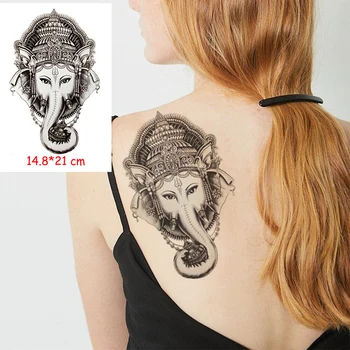 Nepremočljiva Začasni Tattoo Nalepke Ganesha slon glavo Indijski stil tattoo, Body Art ponaredek tetovaže Ženske/Moški lady 14.8*21 cm