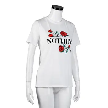 Vroče prodaje novih Ženska Nič Rose Tiskanje Poletje Svoboden Vrhovi Kratka Sleeved 2018 T Shirt t522