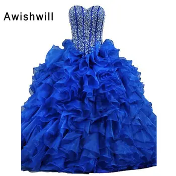 Novo Stilsko Ljubica Beaded Ruffles Princesa Priljubljena Debutante Obleke Modre Quinceanera Obleke 2020 Poceni Quinceanera Oblek