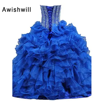 Novo Stilsko Ljubica Beaded Ruffles Princesa Priljubljena Debutante Obleke Modre Quinceanera Obleke 2020 Poceni Quinceanera Oblek