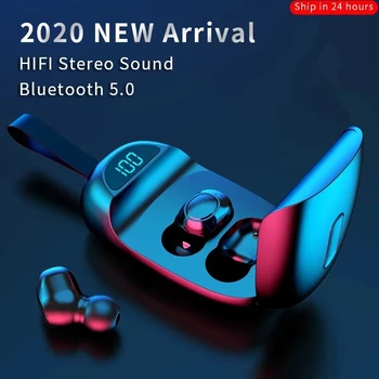 Novo TWS Bluetooth 5.0 Brezžične Slušalke HIFI Stereo Šport Nepremočljiva Čepkov Slušalke Power LED Zaslon Slušalke Za Xiaomi