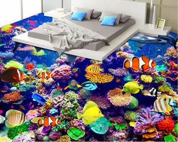 WDBH po meri zidana 3d tla sliko pvc samolepilno ozadje Koral, morskih rib doma dekor slikarstvo 3d stenske freske ozadje