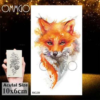 OMMGO Akvarel Fox Flash Začasne Tetovaže Za Ženske Body Art Ličila Tatoos Papir, Neprepusten za Ponaredek DIY Roko Vratu Tattoo Nalepke
