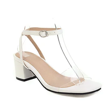 Sgesvier 2020 Nov prihod poletja debele pete sandala udobno sponke moda womenTransparent PVC obleko čevlje velikih velikosti 28-52