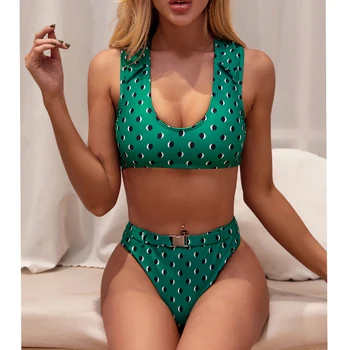 Seksi Visoko Pasu Bikini 2020 Kopalke Ženske Zelena Polka Dot Bikini Komplet Kopalke Ženske Kopalke Nova