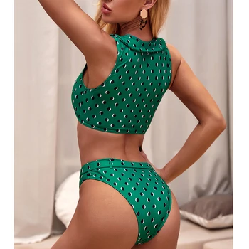 Seksi Visoko Pasu Bikini 2020 Kopalke Ženske Zelena Polka Dot Bikini Komplet Kopalke Ženske Kopalke Nova