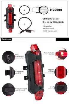 USB Polnilne LED Izposoja Svetlo Nepremočljiva Kolo Sprednji Žarometi In Zadnje Rep Svetloba Nastavite Kolo Svetlobe USB Polnilne 300 Lume