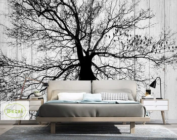 Bacal Črno Belo Drevo 3D Ozadje za Spalnice, Moderno obliko Steno dnevne Sobe Papir Zidana Kmečka Gozd Gozd Ozadja Biserno
