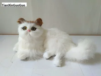 Simulacija mačka o 15x9cm težko model igrača polietilen&porcelan bele nagnjeni mačka ,okraski, igrače darilo s1786