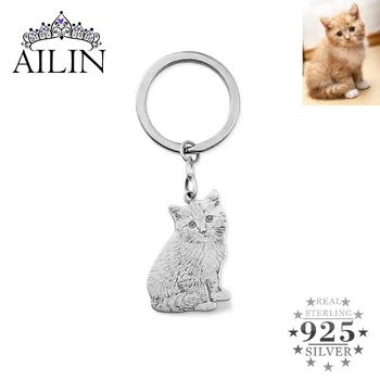AILIN 925 Srebro po Meri Foto Keychain Osebno Nazaj Vgravirana Pet Sliko Ključnih Verige Pomnilnik Nakit Darila Za Hišne živali Pes Mačka 2020