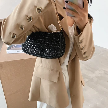 Sequins Kvadratnih Verige Tote vrečko 2020 Moda Novo Kakovost Volne Žensk Oblikovalec Torbici Potovanja Ramenski Messenger Bag Telefon Torbice
