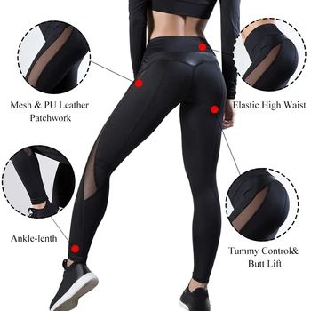 Moda Za Ženske Očesa Usnjene Gamaše Fitnes Vadbo Mozaik, Ki Teče Stretch Joga Dokolenke Visoko Pasu Slim-Fiting Sweatpants
