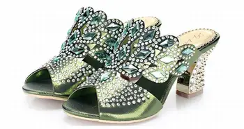 New vroče 2018 ženske klini copate nosorogovo open toe sandali debele visokih petah dame poletje bling bling diamond čevlji