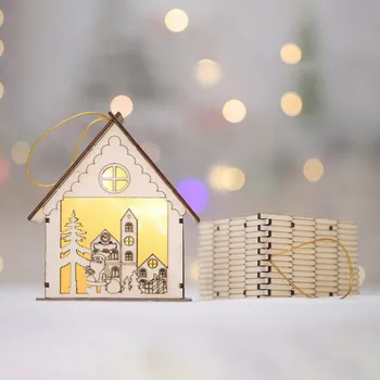 Romantični Led Luči, Leseni Hiši Okraski Počitnice Lep Božič Darilo, Poročni Navidad 2020 Božično Drevo Okraski Za Dom Za Obešanje