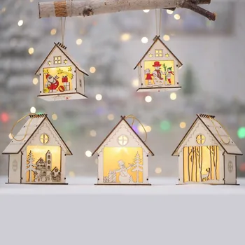 Romantični Led Luči, Leseni Hiši Okraski Počitnice Lep Božič Darilo, Poročni Navidad 2020 Božično Drevo Okraski Za Dom Za Obešanje