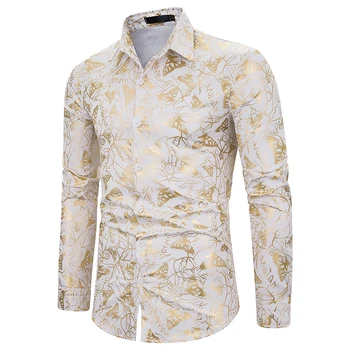 Poletje jesen moški modni športna majica mens majice z dolgimi rokavi Metulj tiskanje zavoj navzdol ovratnik shirt Porjavelost tiskanja modela
