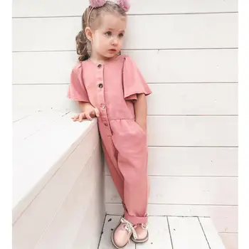 Poletje Malčke Baby Girl Obleke Gumbi Romper Jumpsuit Splošno Obleko Set