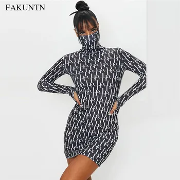 FAKUNTN 2021 Nov Modni Seksi Obleka Ženske Obleke Slim Leopard Tiskanja Priložnostne Dolgi Rokav Stranka Obleke Za Ženske Jeseni Vestidos