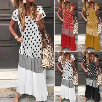 2021 Poletje Moda Natisnjeni Mozaik Sundress ZANZEA Priložnostne Dolgo Obleko Maxi Ženske Kratek Rokav Vestidos Ženski Plašč Plus Velikost