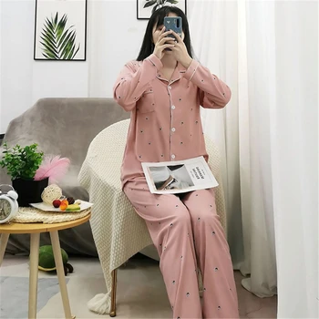 Velika velikost pižame žensk polka dot jopico dolgo sleeved hlače domov storitev bo ustrezala udobno in dihanje pižamo JJF0229