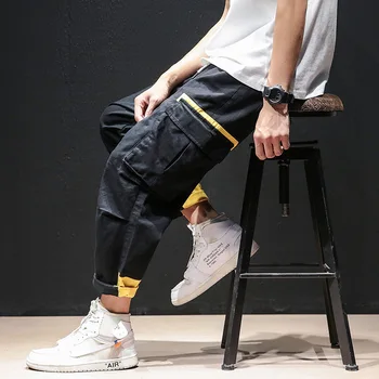 Spomladi Jeseni leta 2020 blagovne znamke mozaik elastični pas kombinezon moške korejski svoboden trendy priložnostne sweatpants maščobe naravnost hlače za moške