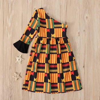 Poletje Afriške Kanga Oblačila za Otroke, Dekleta Off-the-rami Obleko Boemski Stil Cvetlični Vestidos Dashik Stranka Počitnice