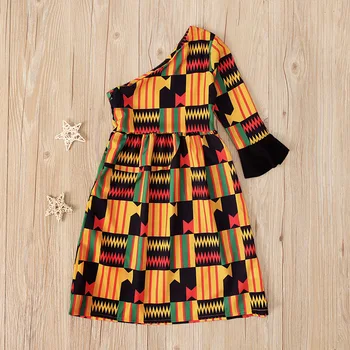 Poletje Afriške Kanga Oblačila za Otroke, Dekleta Off-the-rami Obleko Boemski Stil Cvetlični Vestidos Dashik Stranka Počitnice