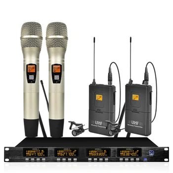 Strokovno brezžičnega mikrofon sistema štiri-kanal UHF ročni mikrofon družino karaoke party odru, mikrofon