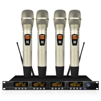 Strokovno brezžičnega mikrofon sistema štiri-kanal UHF ročni mikrofon družino karaoke party odru, mikrofon