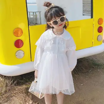 Dekleta čipke obleko 2020 pomlad novo srčkan princesa obleko otrok beli očesa obleko otroci oblačila za 2-8 let ws1373