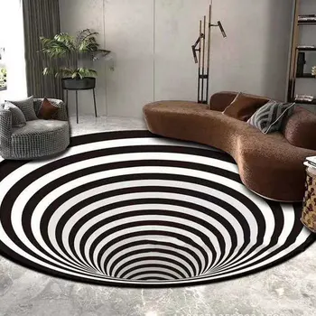 Krog Preprogo 3D Vortex Iluzijo Vzorec Umetnosti Black&White Spalnice, Talna Odeja Anti-Skid Mat Stereo Vid Madeže Odporno Preprogo