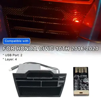 Konzola Škatla za Shranjevanje Kovancev, Kartotečne Kartice Organizator z Dvojno USB Vtičnico, Kabel za Honda Civic 2016-2020 Avto Dodatki Notranjost