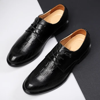 Novo Pravega Usnja Derby Čevlji Poslovnih Mens Čevlji Visoke Kakovosti Čipke-Up Oxford Luksuzni Čevlji Blagovne Znamke, Ročno Klasično Obleko, Čevlji